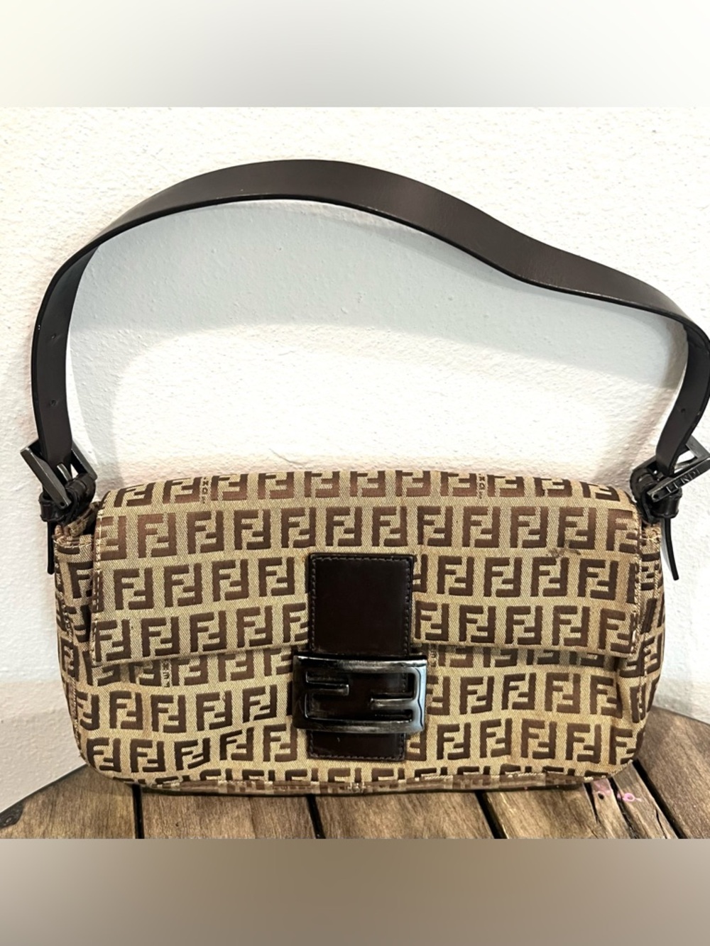 Fendi Baguette Bag with Dark Brown Leather Trim